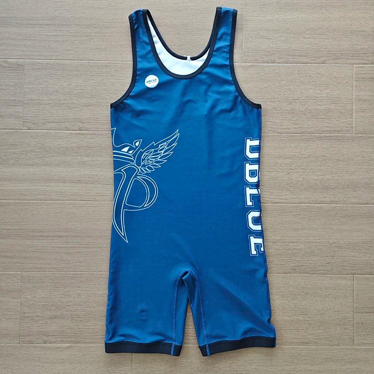 Venta al por mayor de ropa deportiva personalizada para hombre de Dblue para levantamiento de pesas, trajes de sublimación, traje de lucha libre 