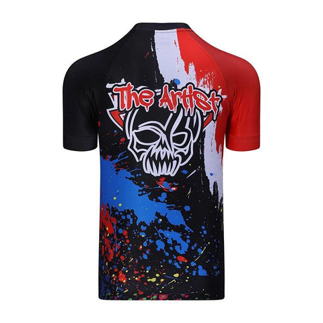 Camiseta de compresión deportiva para gimnasio con estampado de calavera sublimada personalizada al por mayor para hombres y mujeres 