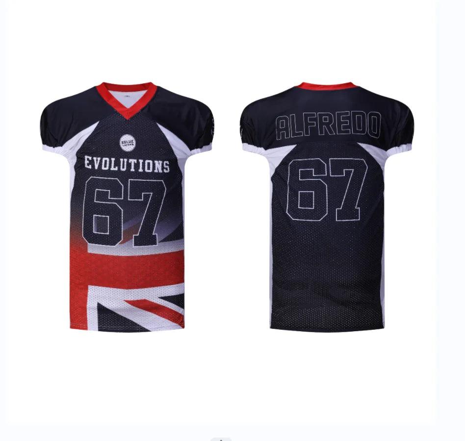 Hochwertige American-Football-Uniformen Individuell bedruckte, sublimierte, schnell trocknende und atmungsaktive American-Football-Uniformen 