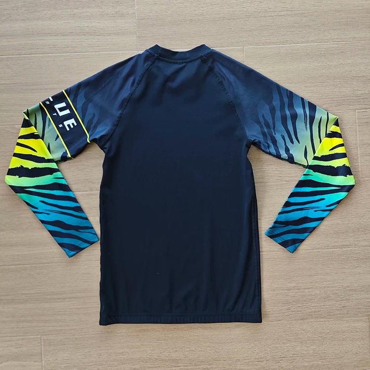 Hot selling custom sublimated colorful non-skip tape rubber band summer swimming compression rash guard for kids and adullts