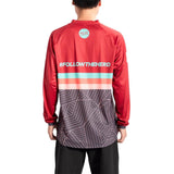 24 Hours Online Recycled Red Printed Reusable Elastic Fabric Custom Long Sleeve Mtb Cycling Jersey