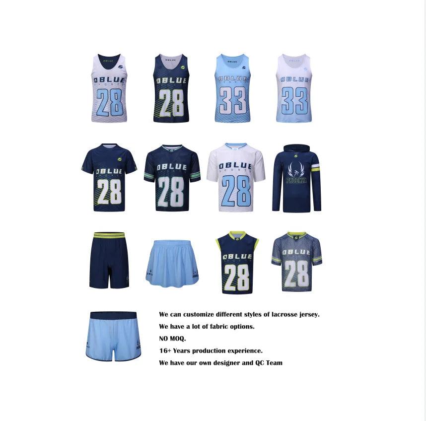 Dblue Neue Ankunft Lacrosse-Uniform benutzerdefinierte Sublimation Lacrosse Pinnies Unisex reversible Lacrosse-Trikots 