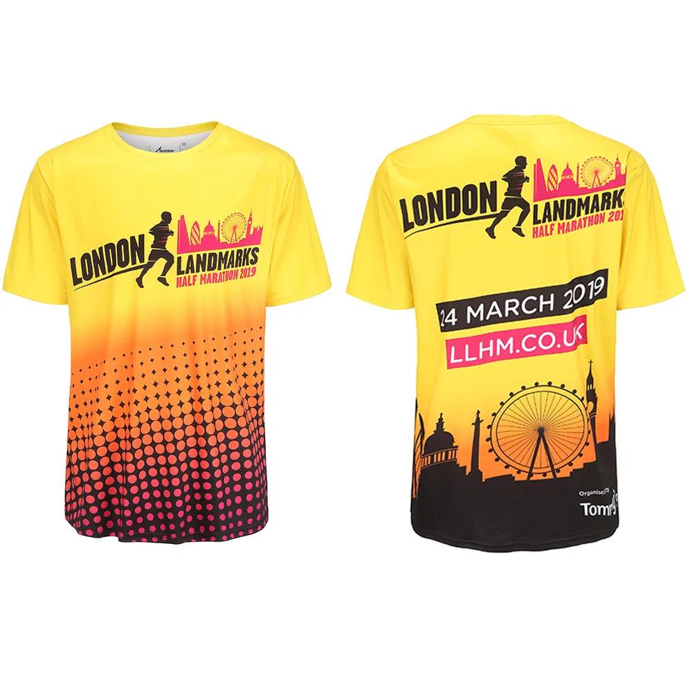 Camiseta deportiva para hombre con impresión digital en blanco, transpirable, reciclada, de color amarillo, con soporte durante 7 días y rápida prueba 