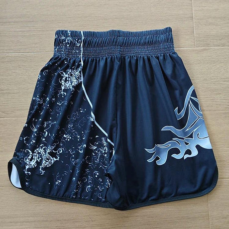 Pantalones cortos de Muay Thai para hombre, diseño de logotipo, ropa tradicional de MMA negra de alta calidad, OEM 