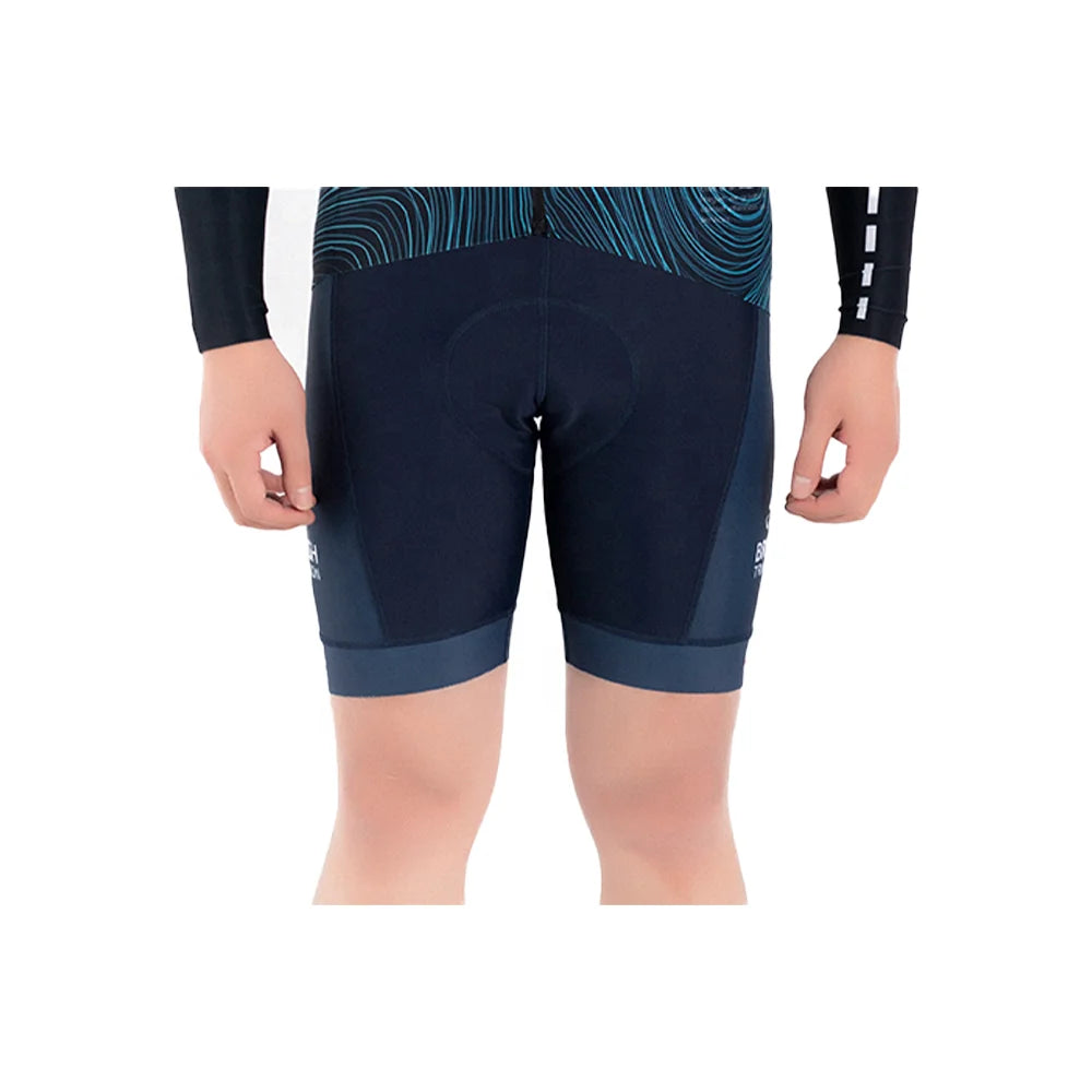 Pantalones cortos de ciclismo unisex personalizados con almohadillas para bicicleta de montaña, color azul oscuro, transpirables y de temporada 