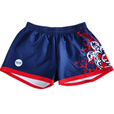 Pantalones cortos de rugby de algodón ajustados con estampado de sublimación vintage y diseño personalizado al por mayor 