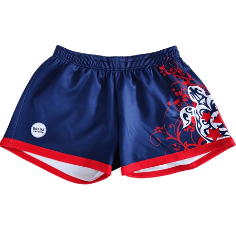 Kundenspezifisches Design Großhandel Vintage Sublimationsdruck Enganliegende Rugby-League-Shorts aus Baumwolle 