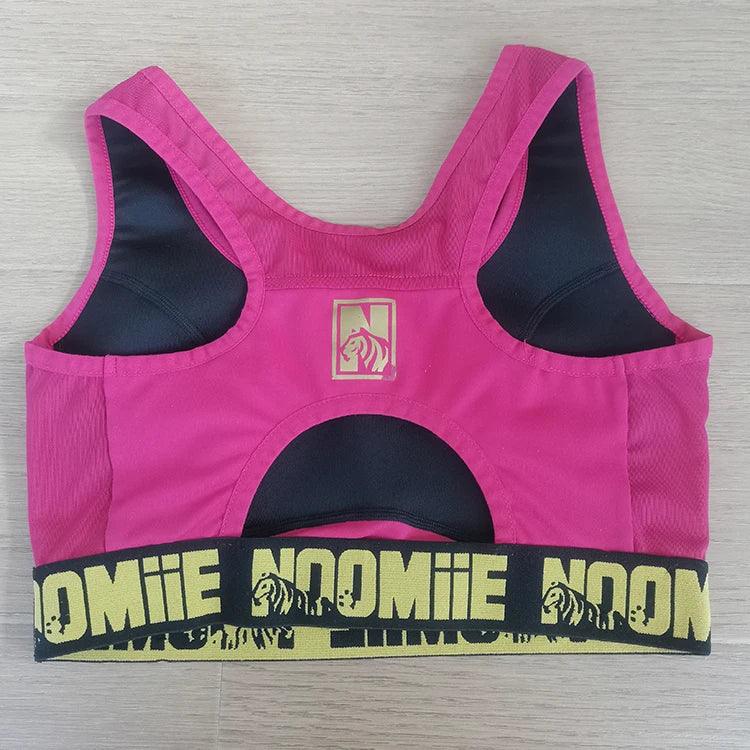 Sujetador deportivo para gimnasio con banda de goma a juego en color rosa y negro personalizado al por mayor 2024, tejido teñido en la espalda para mujer 