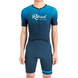 Traje de triatlón de manga corta con cremallera completa, transpirable, antibacteriano, color azul oscuro, compatible con servicio OEM ODM 