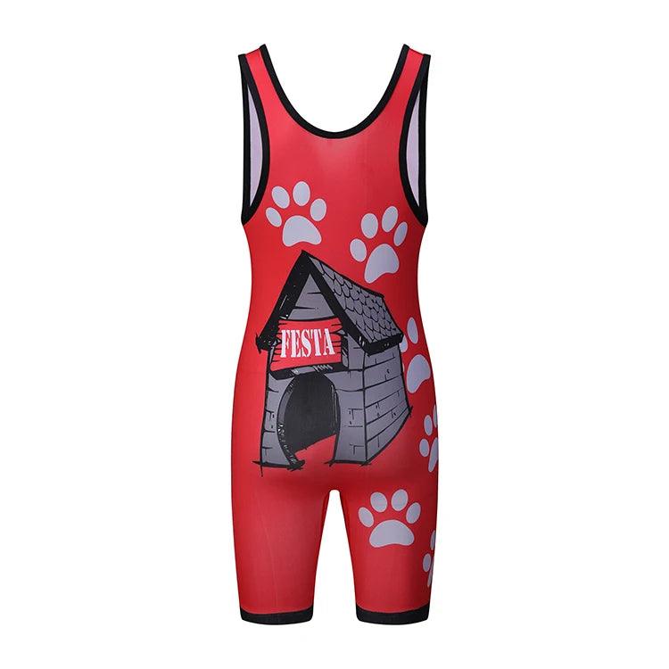 Wholesale custom sublimation cartoon pattern professional race polyester wrestling singlets