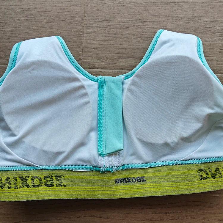 Hot selling wholesale OEM custom logo sublimation zipped racer back padded gym sports bra