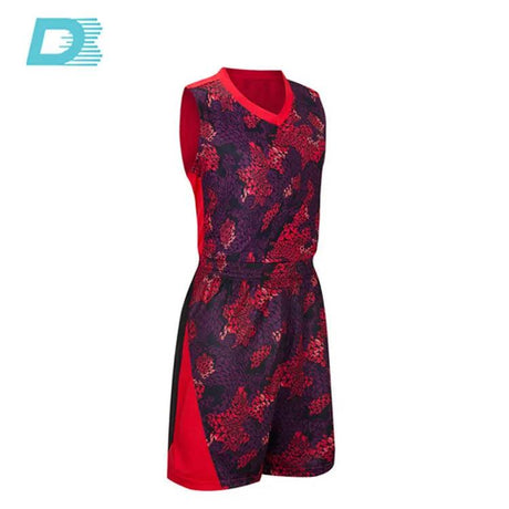 Sample Maroon Color Camouflage Basketball Jersey Design for Outdoor Sports Clothes Shop