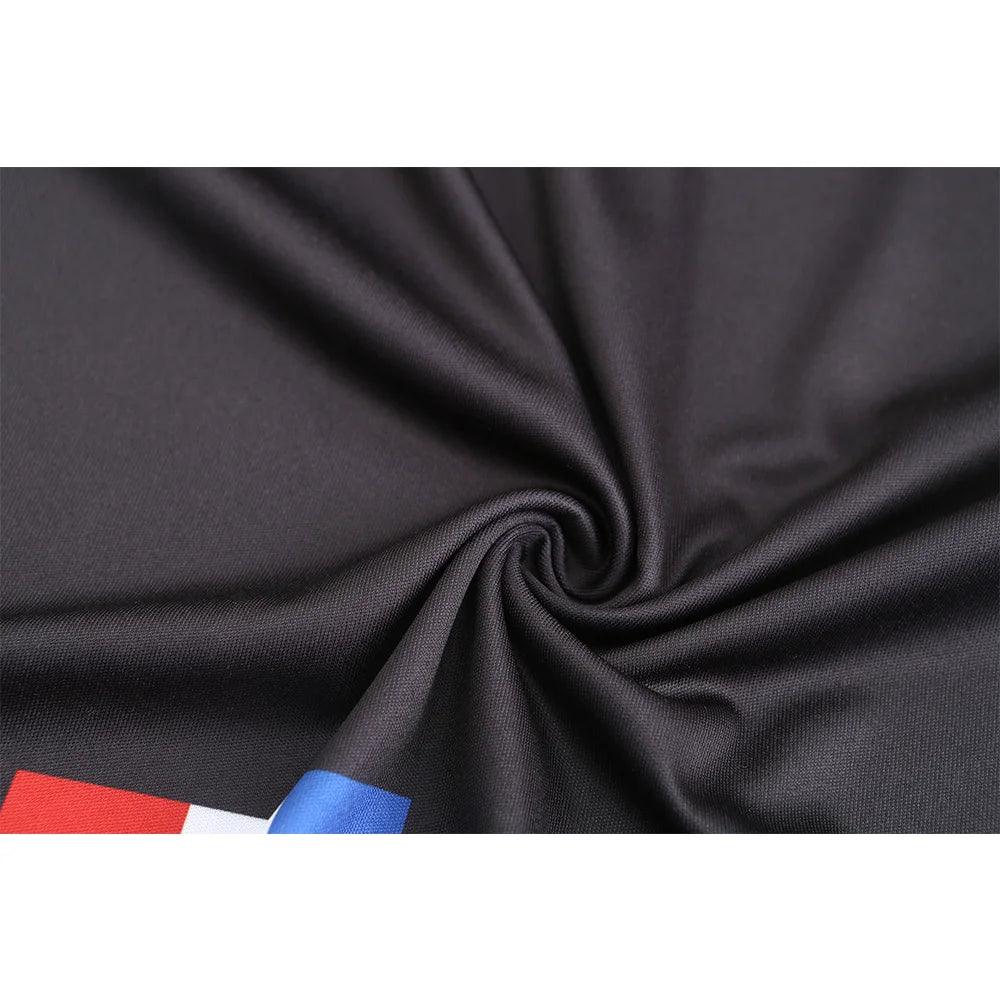 High Quality Custom Soft Polyester Fabric V-neck Long Sleeve Football Uniforms Black Soccer Jerseys