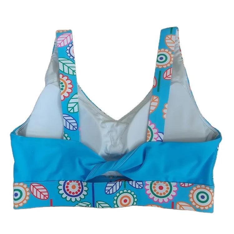 Wholesale custom sublimated full colorful pattern printed padded adjustable buckle fitness sports bra