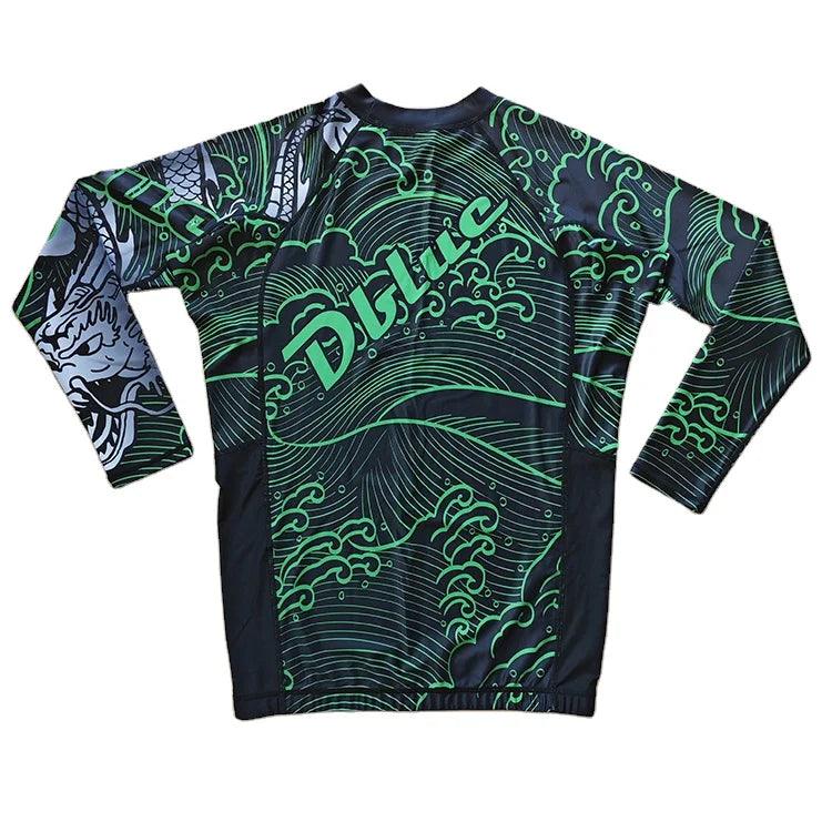 2024 Newest Green Design Your Own Sublimation MMA Manufacturer  Wholesale  Custom Printed Long Sleeves Men Rash Guard