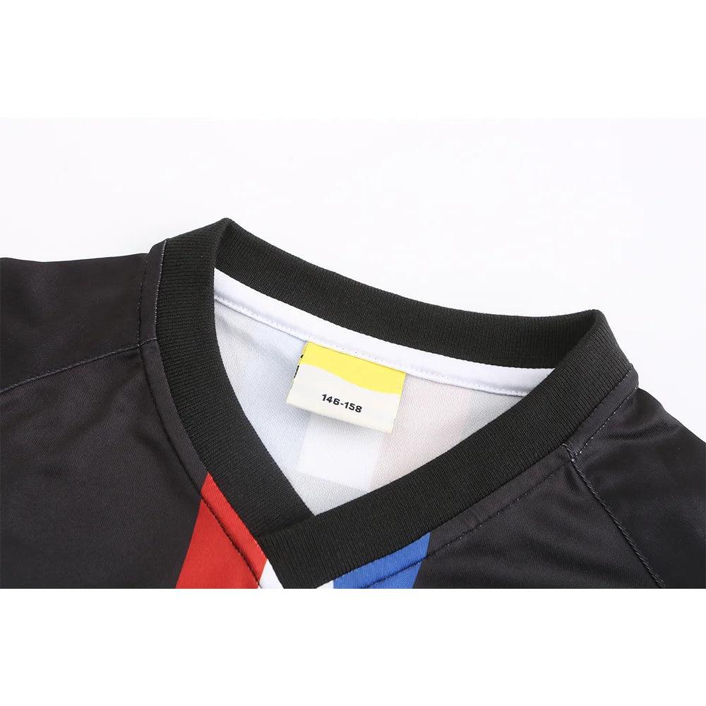 High Quality Custom Soft Polyester Fabric V-neck Long Sleeve Football Uniforms Black Soccer Jerseys