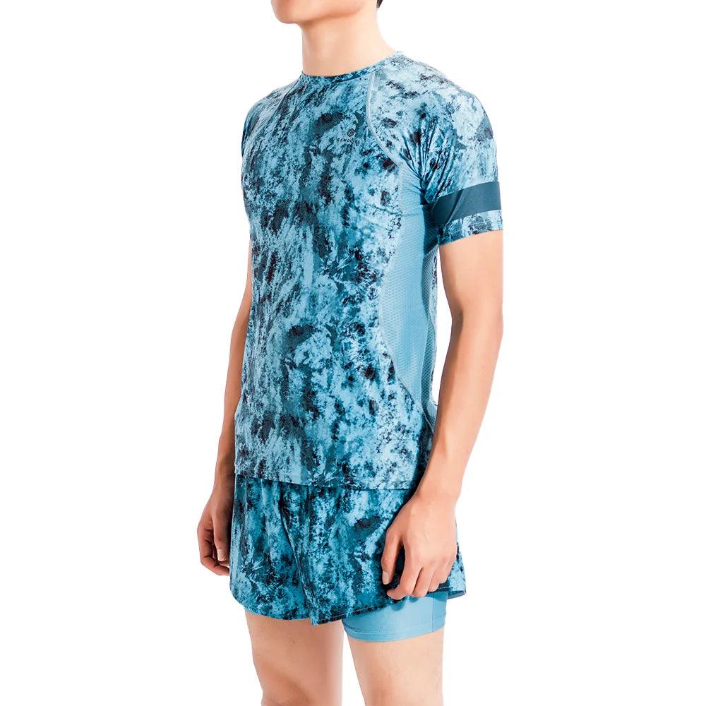 Professional Design Team New Style Blue Printed Activewear Fitness Customized Mens Running Wear With Logo