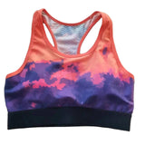 Großhandel mit benutzerdefiniertem Muster für die Sublimation, hochwertiger Racerback-Sport-BH aus voll bedrucktem Mesh-Gewebe mit Gummiband 