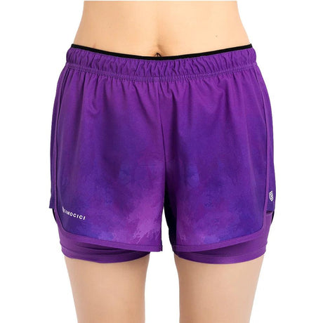 Productos destacados Pantalones cortos para correr personalizados de compresión sin costuras reciclados y ecológicos con estampado morado para mujer 