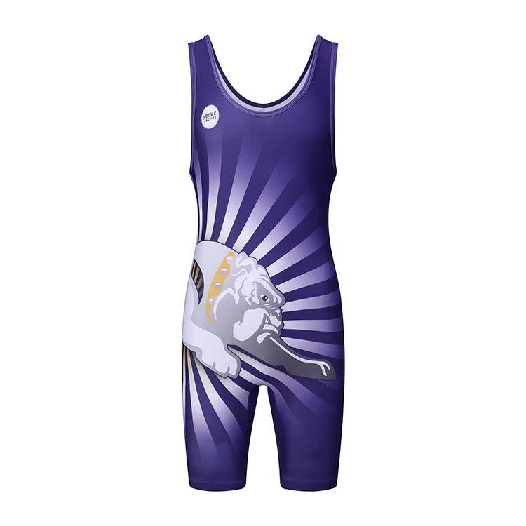 Wholesale custom sublimation blue cartoon pro plain printed vintage wrestling singlets for kids or children