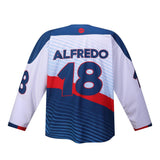 Trajes de hockey sobre hielo personalizados de diseño libre de poliéster de alta calidad, camiseta de hockey sobre hielo deportiva en blanco con sublimación completa 